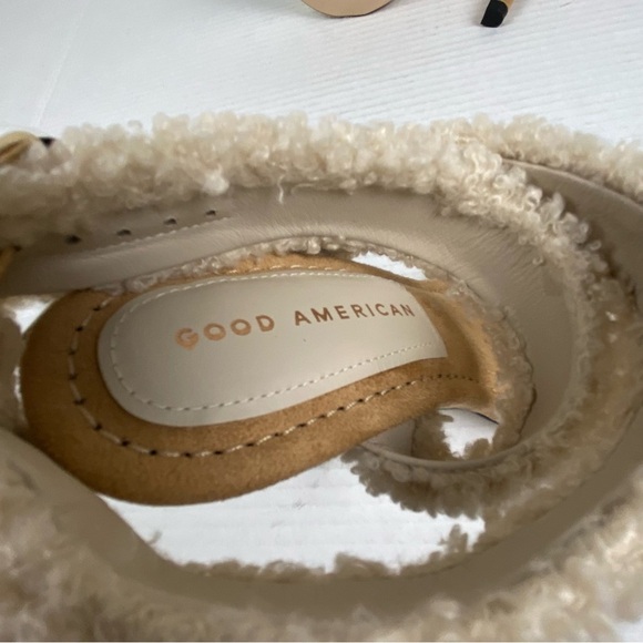 NIB Good American Women's Sherpa Ankle Strap Heels Size 7.5 Cream GA273F-X NEW - Picture 8 of 11